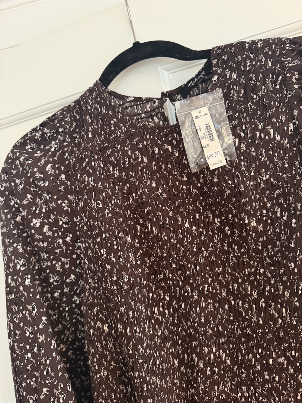 Madewell Black Floral Long Sleeve Midi Dress - Picture 4 of 4